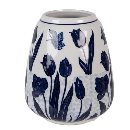 Vaas Ø 16x18 cm Wit Blauw Keramiek