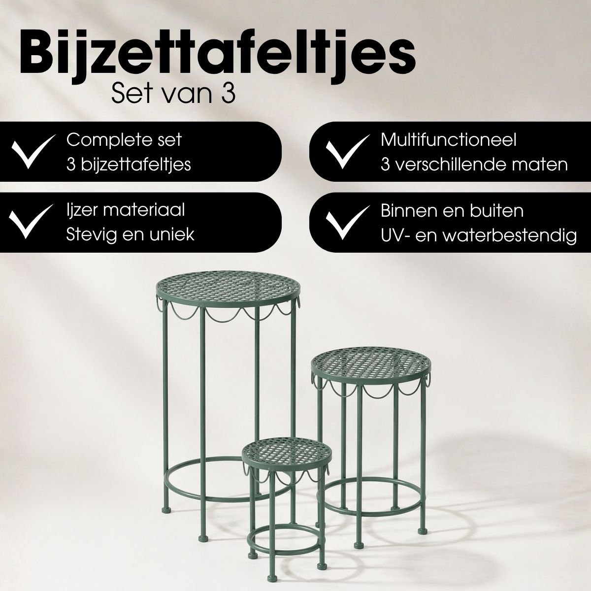 Plantenstandaard 3 stuks groen ijzer