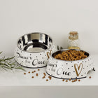 Honden voerbak set 2x RVS melamine wit goud