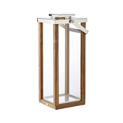 Lantaarn 70 cm hout RVS zilver