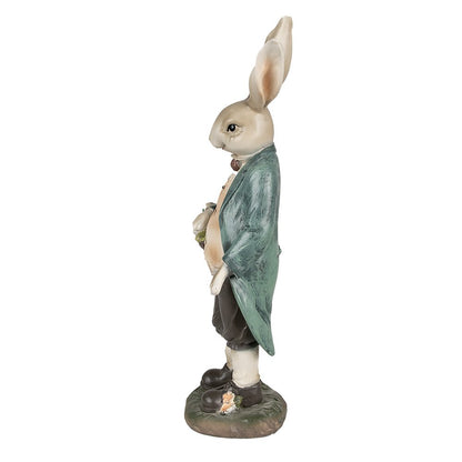Konijn beeld 38 cm bruin groen polyresin