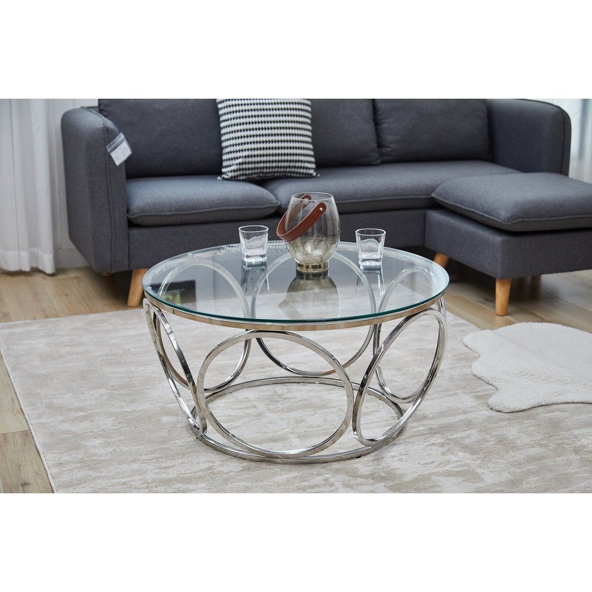 Coffee table Ø 80 cm silver/clear glass