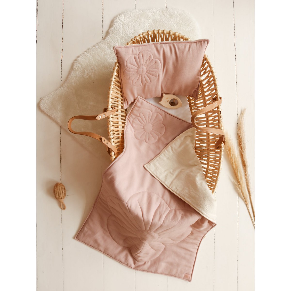 Kinderovertrekset linnen poederroze 95x65 cm