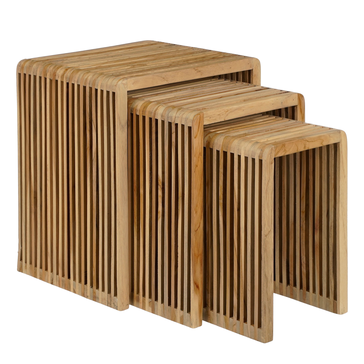 Bijzettafel set 3 gerecycled hout bruin