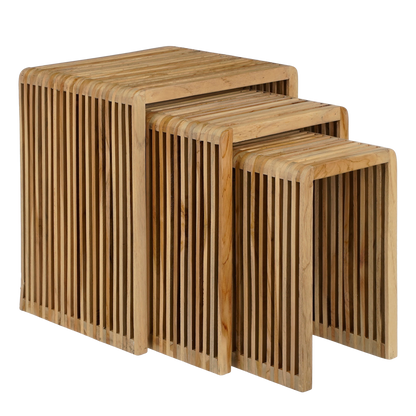 Bijzettafel set 3 gerecycled hout bruin