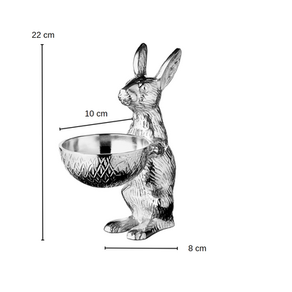 EDZARD konijn met kom Bert, konijnenfiguur met kom, hoogte 22 / 31 cm, aluminium vernikkeld zilver