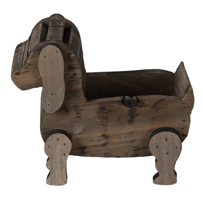 Bloempot hond 26x12x11 cm bruin hout