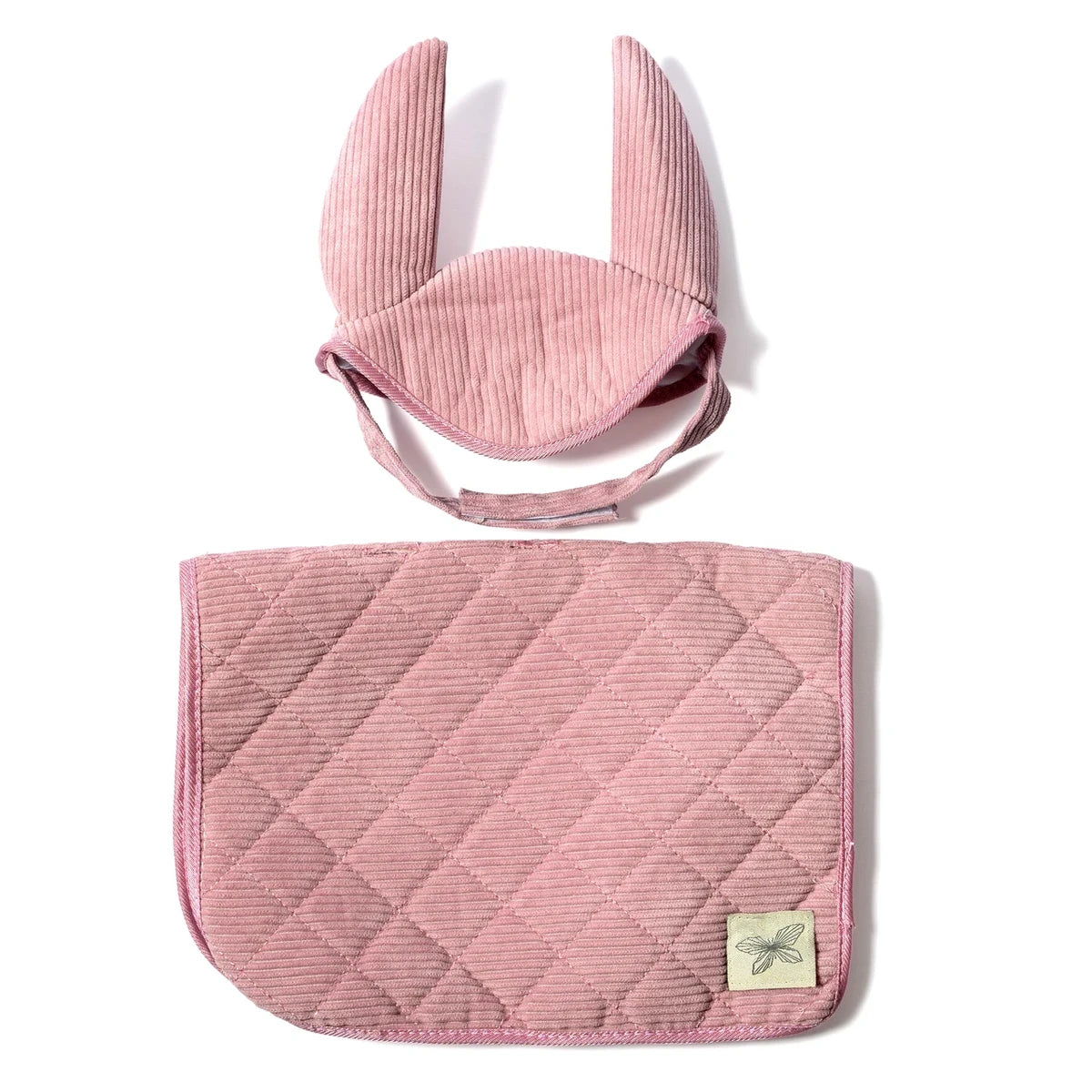Saddle Pad and Bonnet Corduroy Pink for Hobby Horse