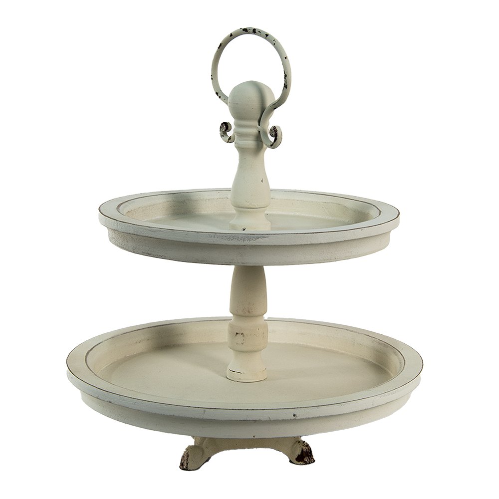 Etagère 2 laags Ø 30x36 cm beige hout