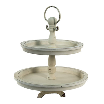 Etagère 2 laags Ø 30x36 cm beige hout