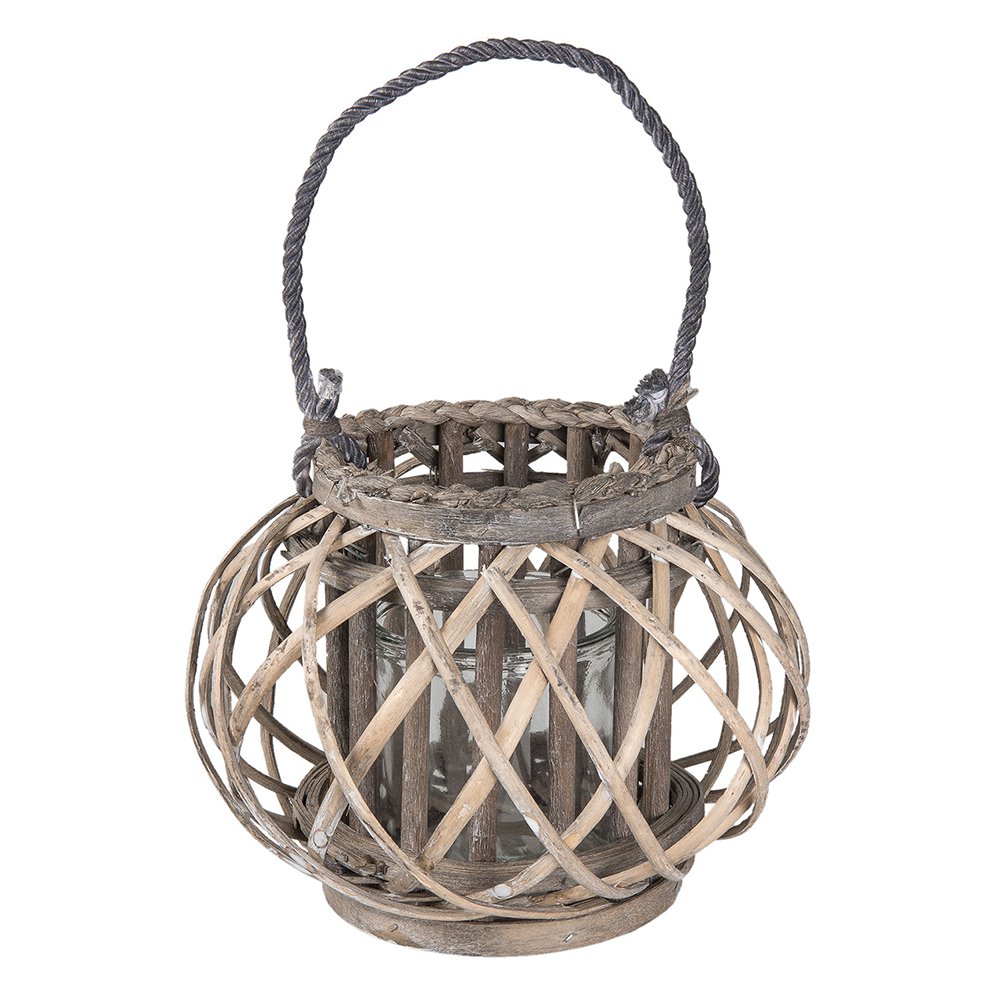 Hurricane Lamp Ø 28x20 cm Grey Wood Candle Holder