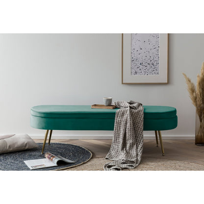 Poef ovaal 120 cm groen fluweel goud frame