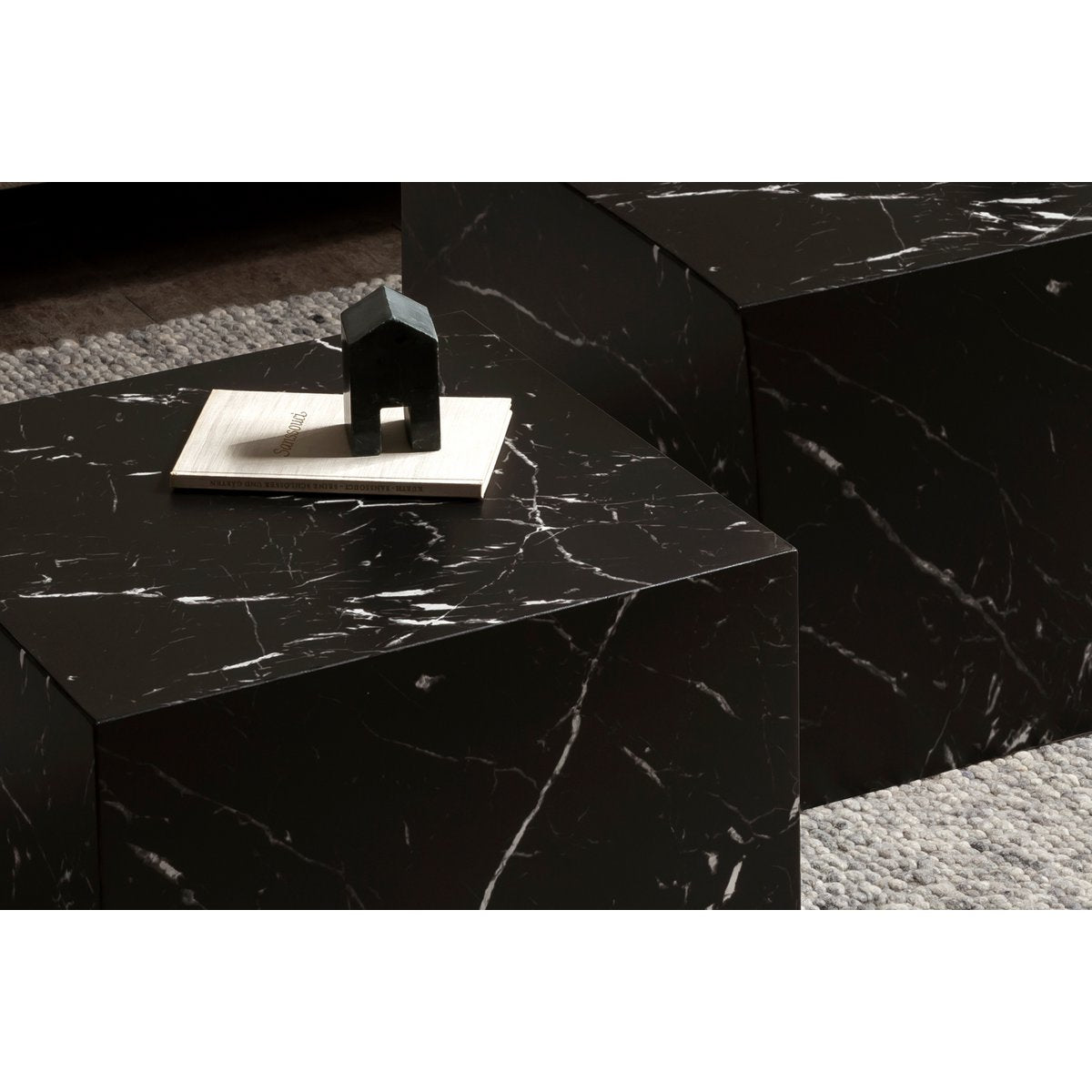 Salontafel set 2 stuks B58x58x40 cm zwart marmerlook