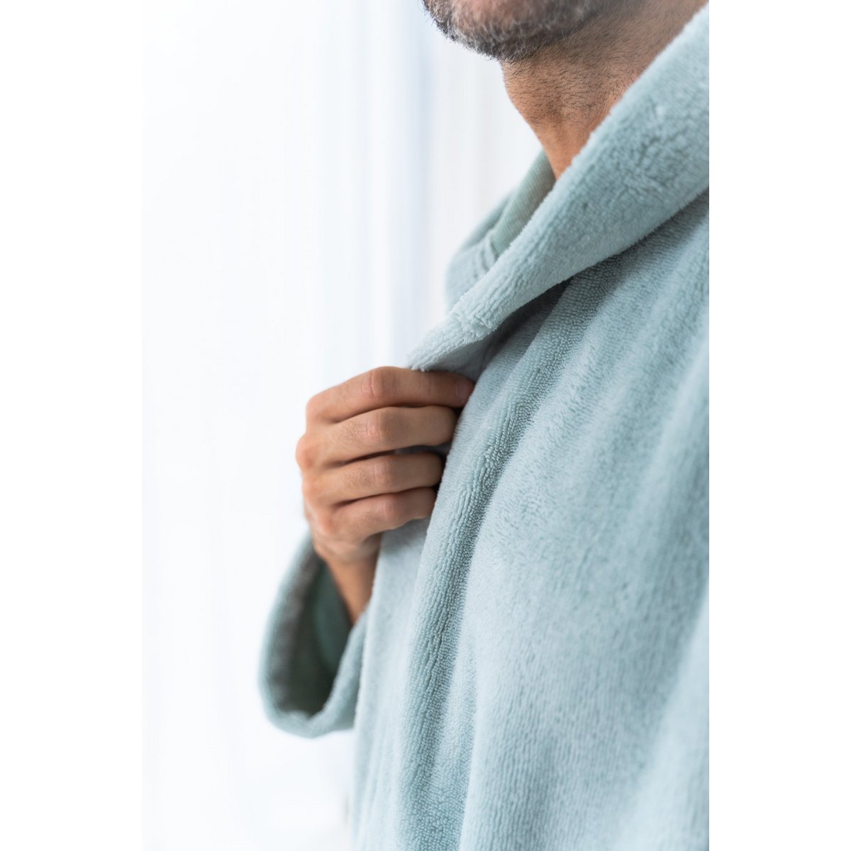 Badjas met capuchon zeegroen fleece katoen