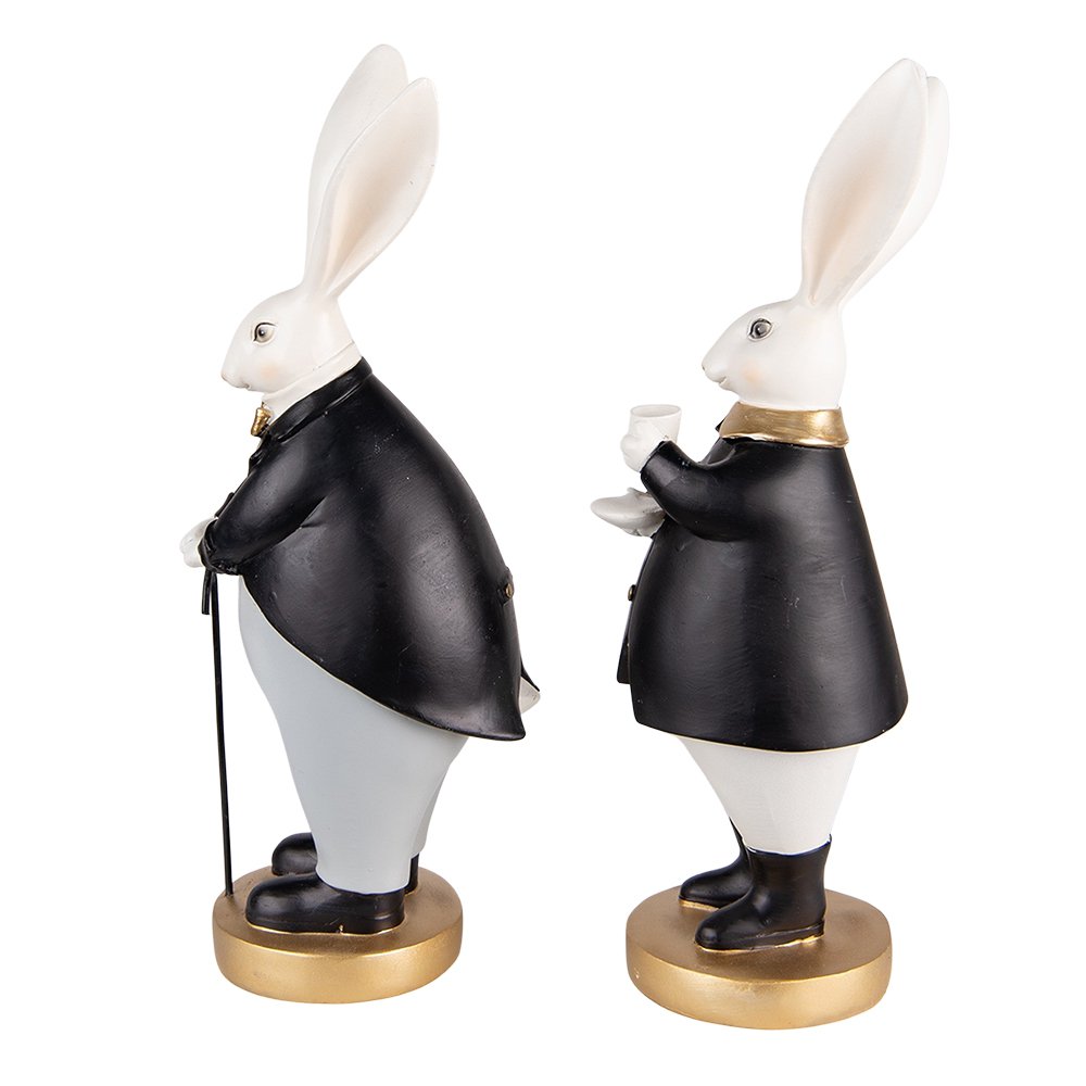 Beeld konijn set 2 stuks polyresin 13x11x34 cm zwart grijs