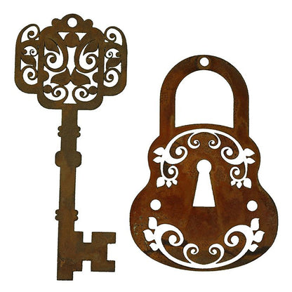 Decoratief hangslot met sleutel metaal roestkleurig