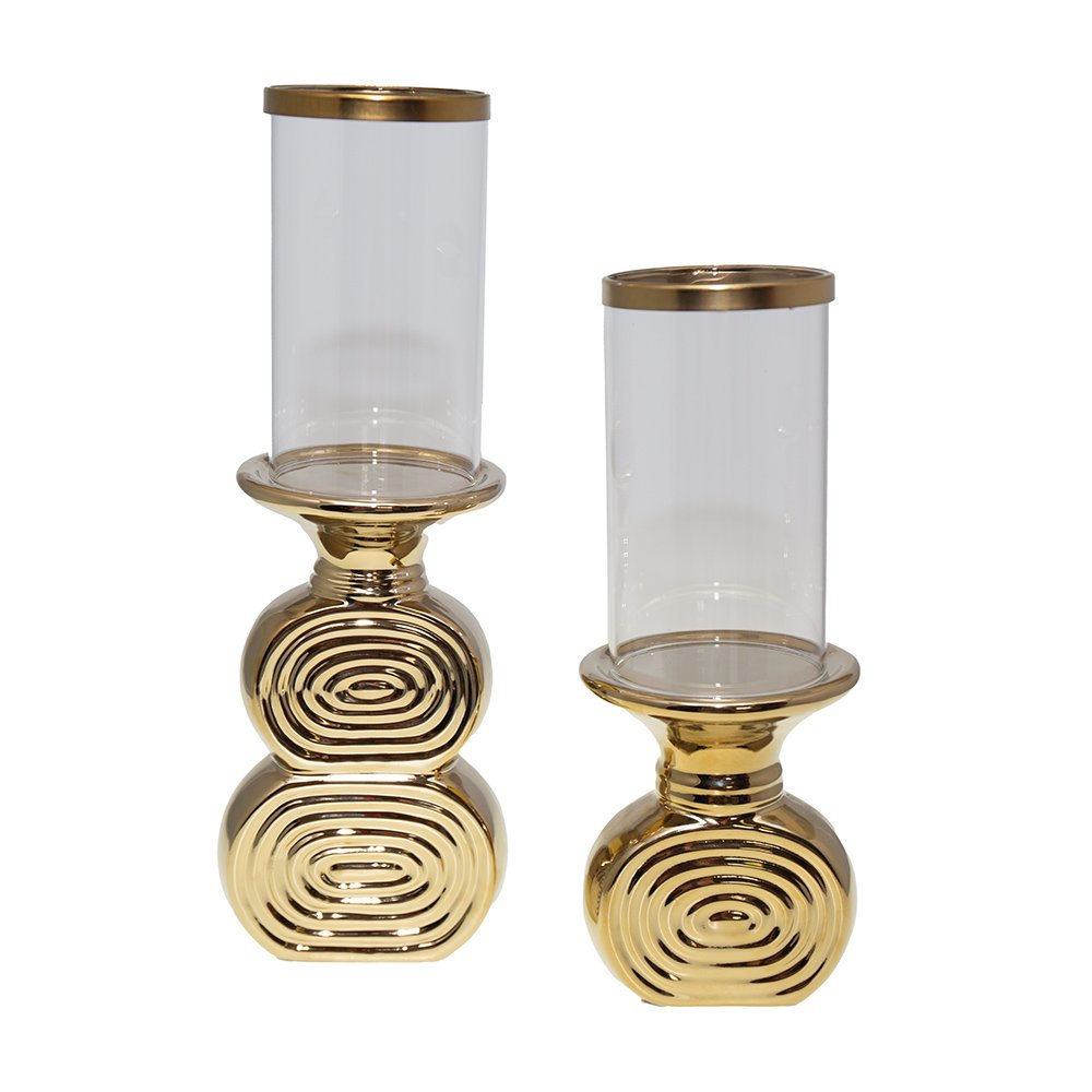 Kaarsenhouder goud metaal glas 10x10x26.5 cm