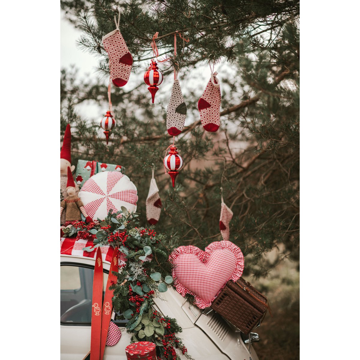 "Rood geruit snoepje" patchwork kerstkussen, cadeau-idee voor de feestdagen