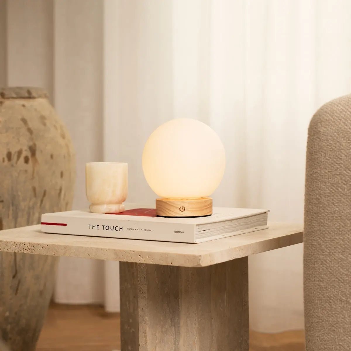 Tafellamp hout glas oplaadbaar dimbaar 15 cm