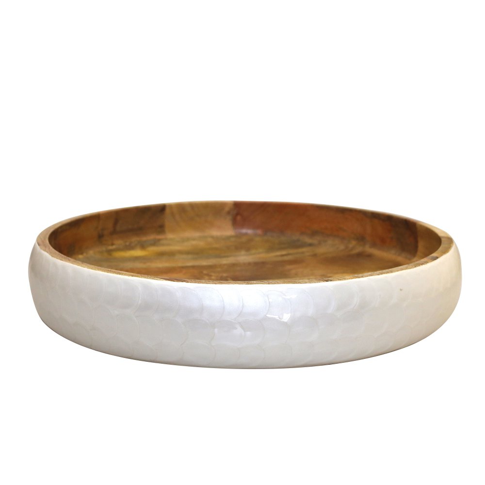 White Round Mango Wood Aulica Decorative Disk 40x40x7cm