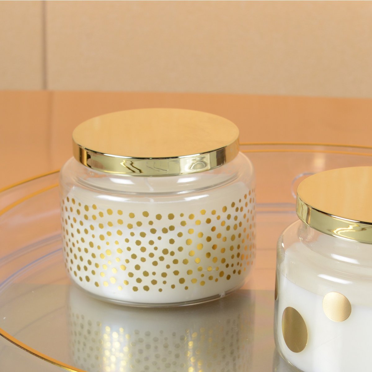 Kaars rond stippen glas 11,5x11,5x13,3 cm salie