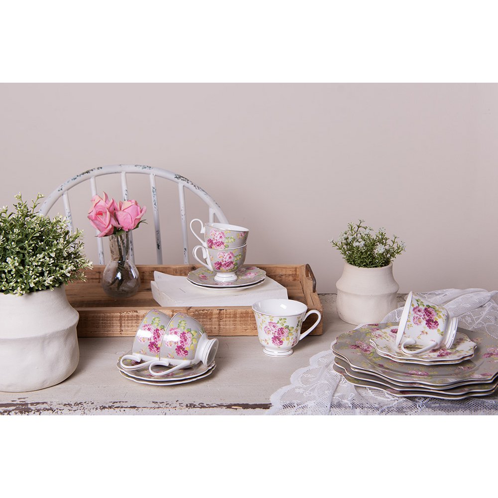Dinerbord Ø 28 cm groen keramiek bloemen
