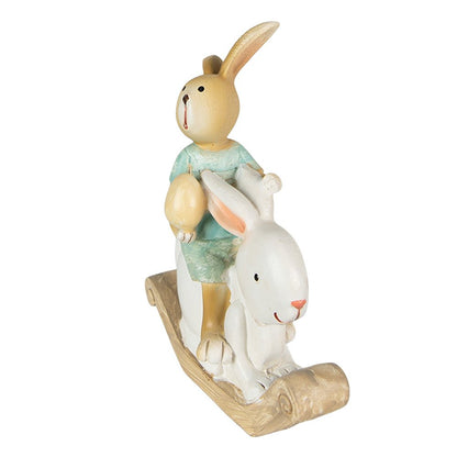 Beeld konijn 10x4x11 cm wit groen