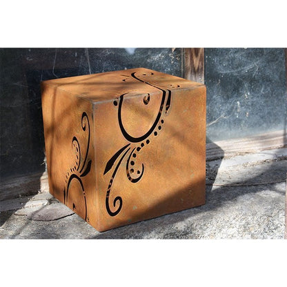 Metalen kubus met ornamenten 18/24/30 cm roest patina
