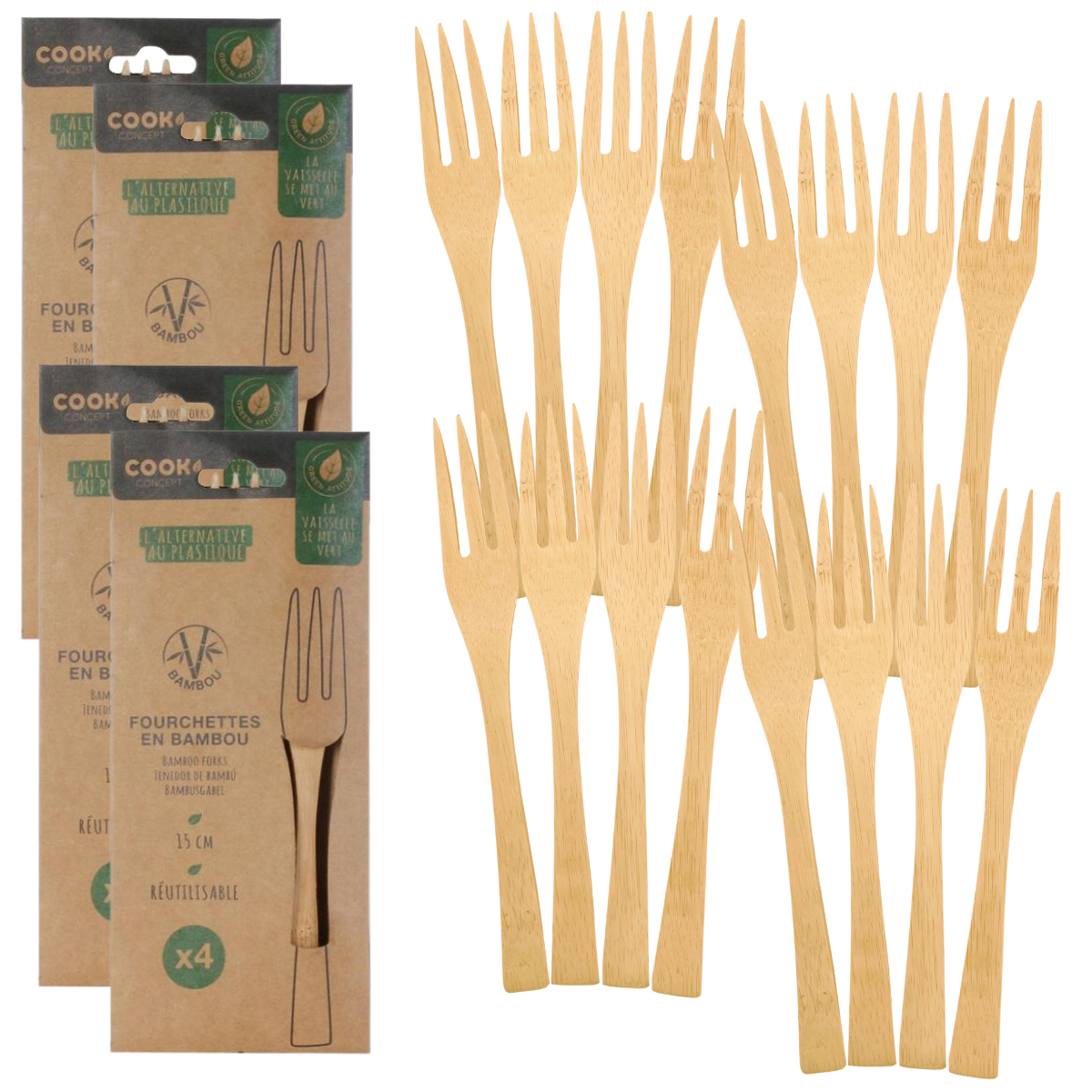 Bamboe vorken 16 stuks 15 cm groen