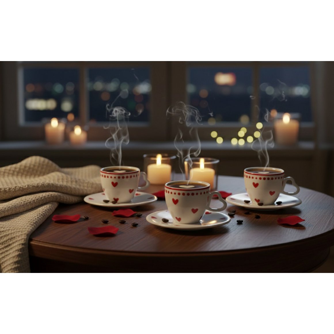 Heart-shaped coffee cups and saucers - set of 4