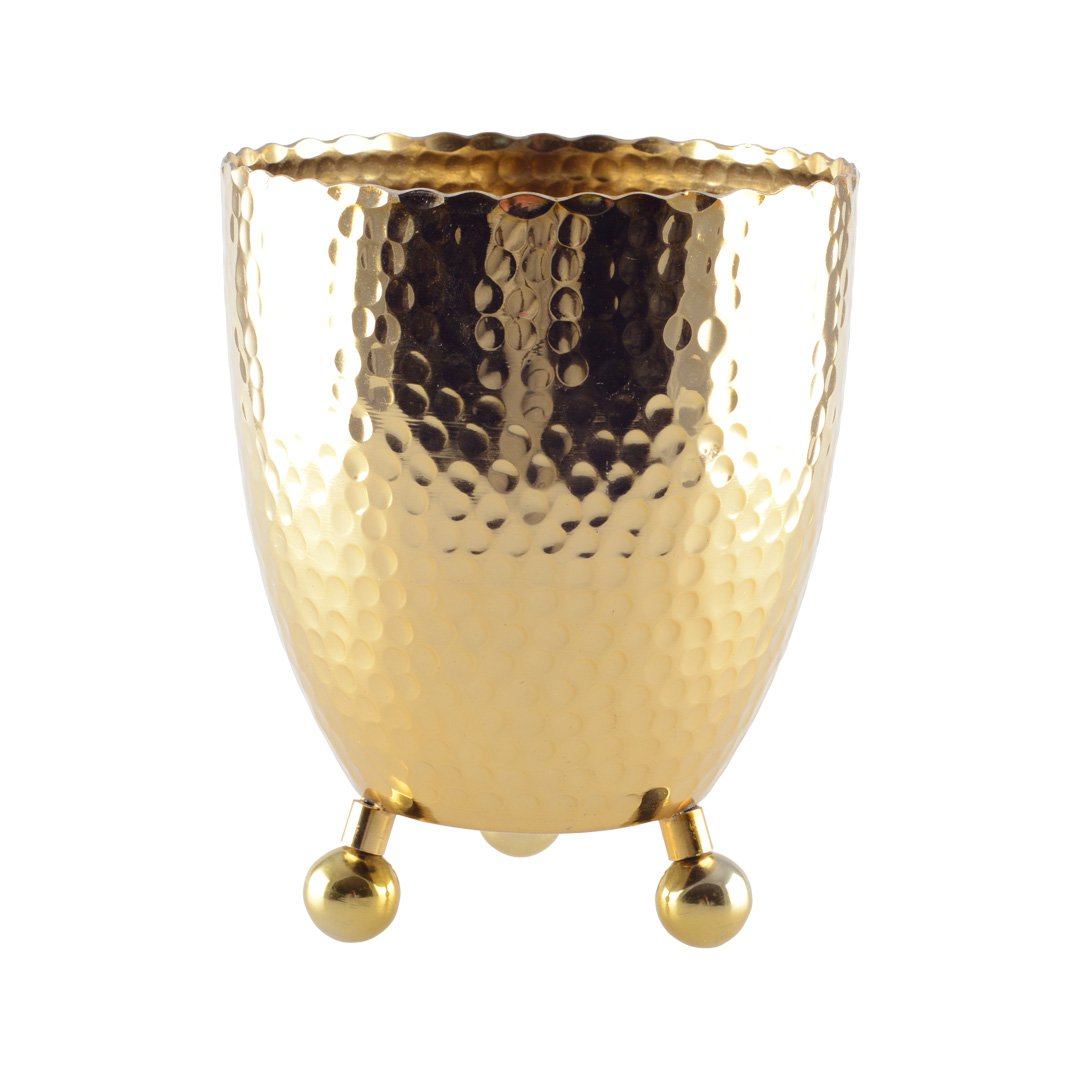 Gouden champagne -emmer gehamerd op ronde voeten - 18x18x22cm