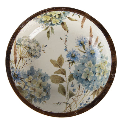 Serving Dish Ø 24x4 cm White Blue Wood Flowers Presentation Dish