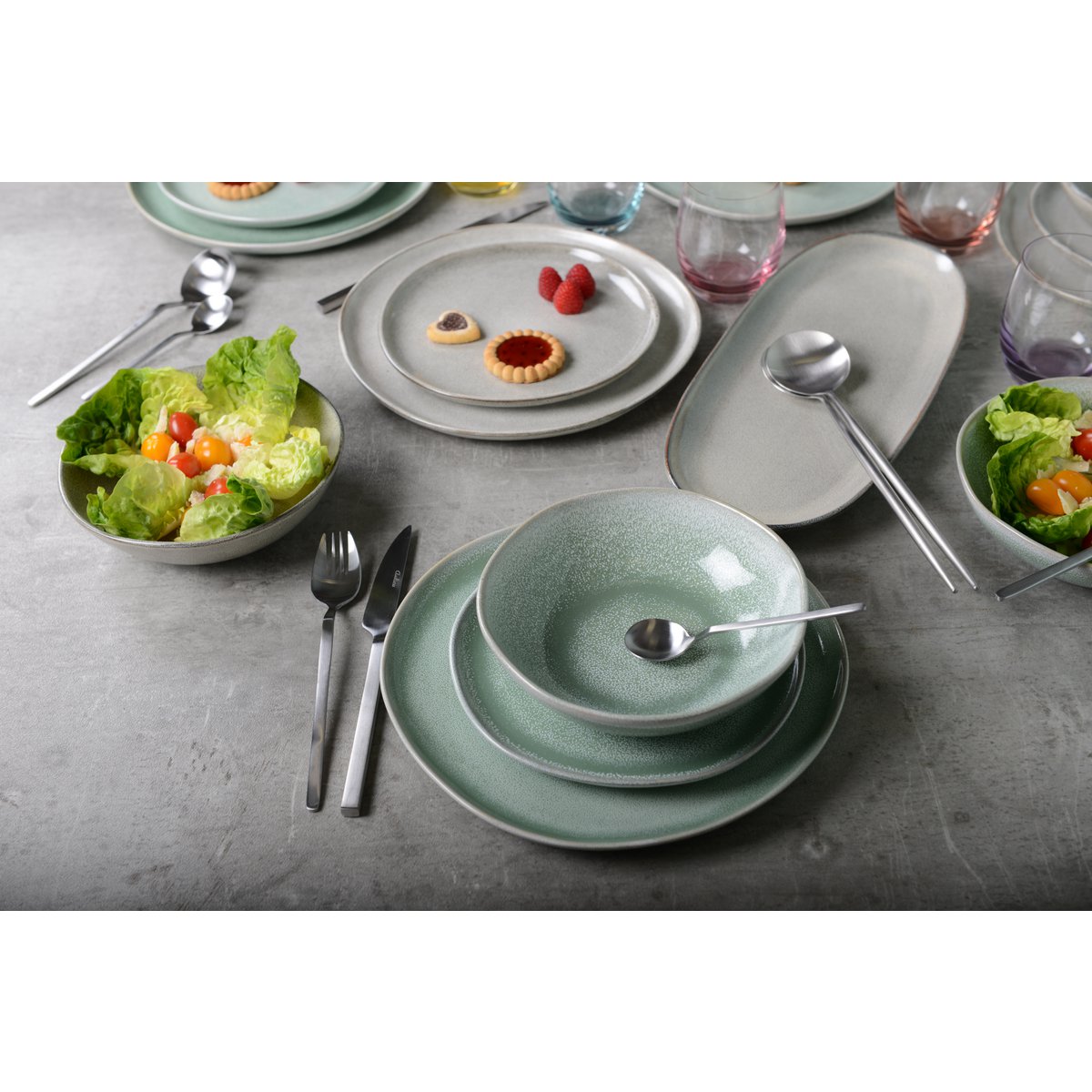 Salade bestek mat zilver paars handvat roestvrij staal