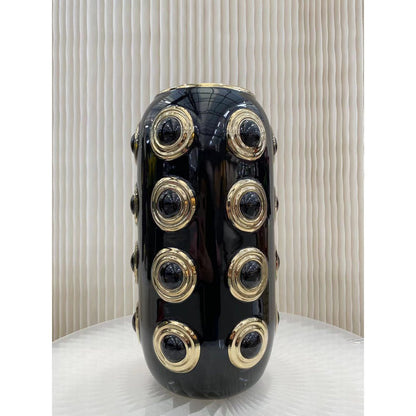 Vaas 37 cm keramiek zwart goud