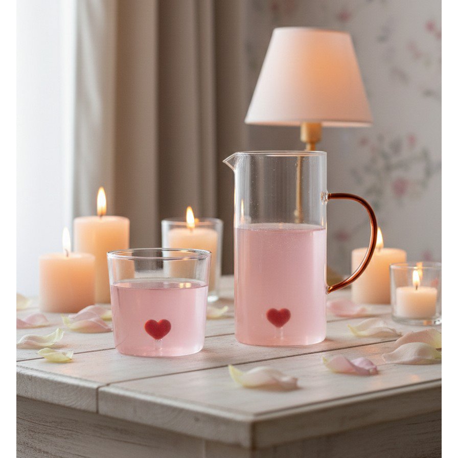 Heart water glasses 300 ml - set of 4