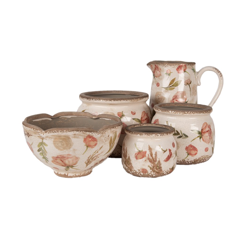 Bloempot Ø 20x15 cm Beige Roze Keramiek Bloemen Bloempot Binnen