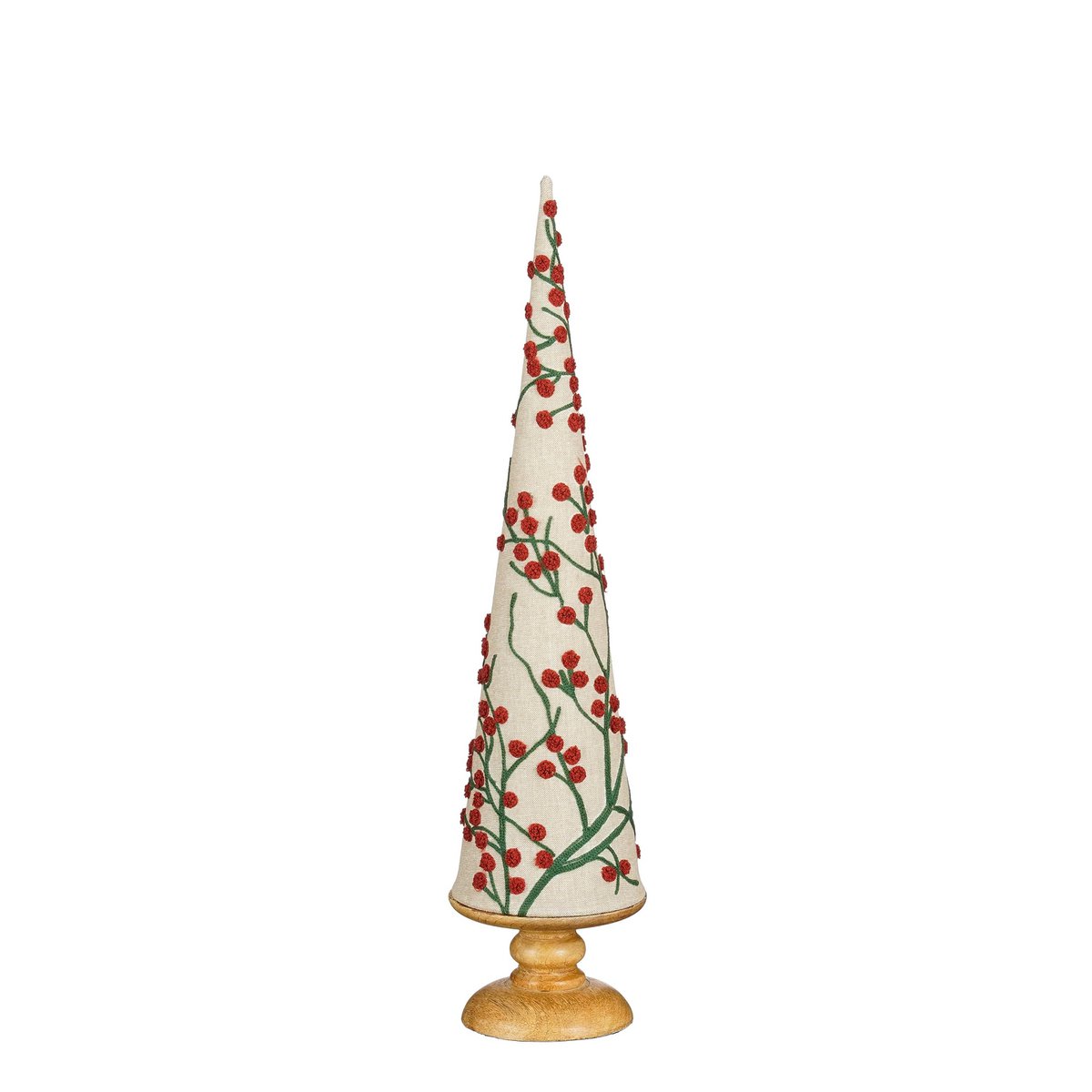 Decoratie Kerstboom - H55 x Ø12 cm - Katoen, IJzer, Mangohout - FSC 100% - Rood