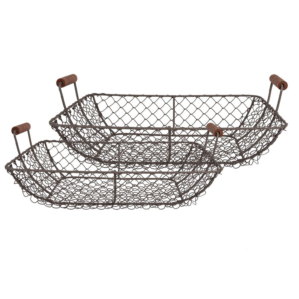 Opbergmand set 2 stuks 40x34x14 / 36x30x13 cm bruin metaal
