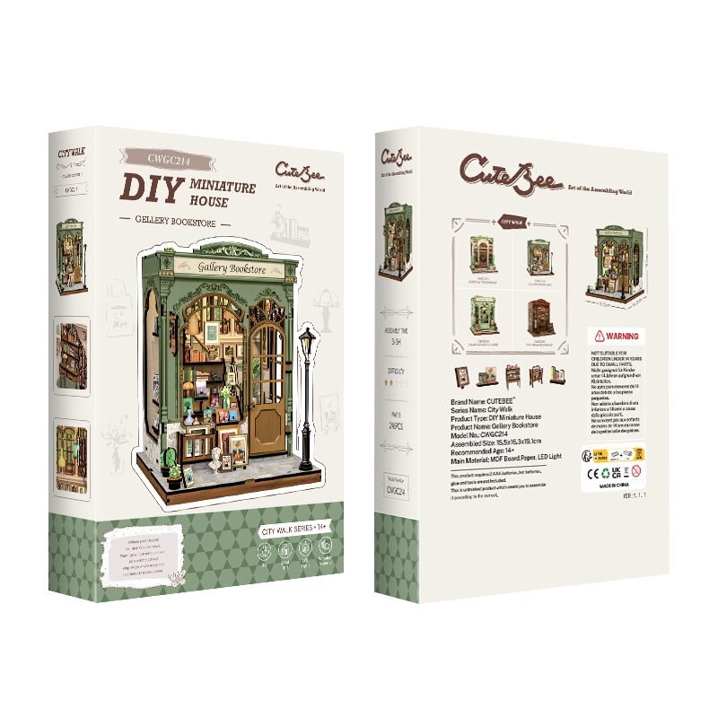 3D DIY huisje Gallery Bookstore 15,5x16,3x19 cm hout