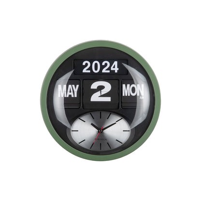 Wandklok Ronde Flip 33 cm groen plastic