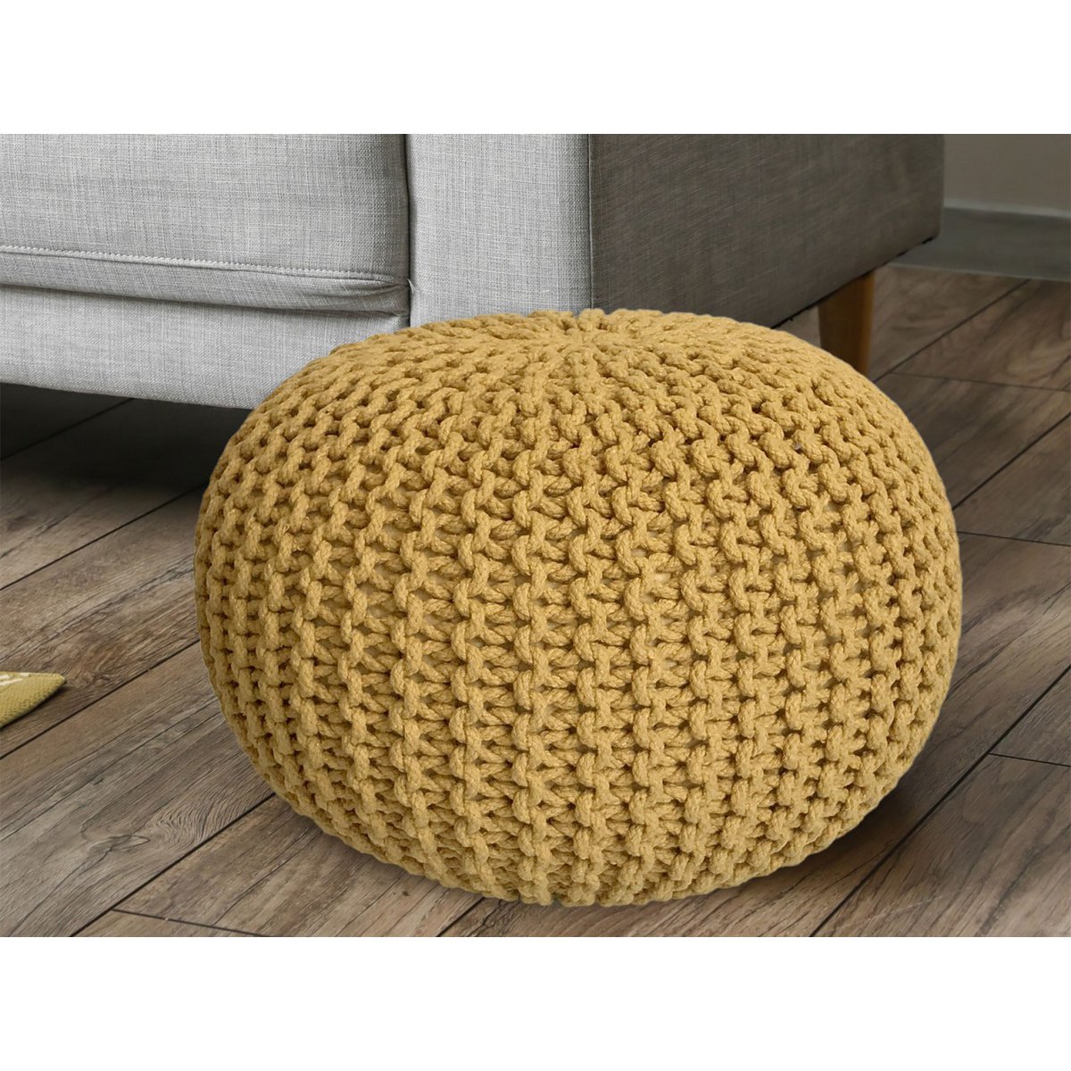 Pouf Ø 55 x 37 cm gebreid gerecycled katoen