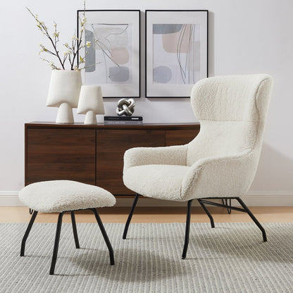 Fauteuil met kruk teddybont beige