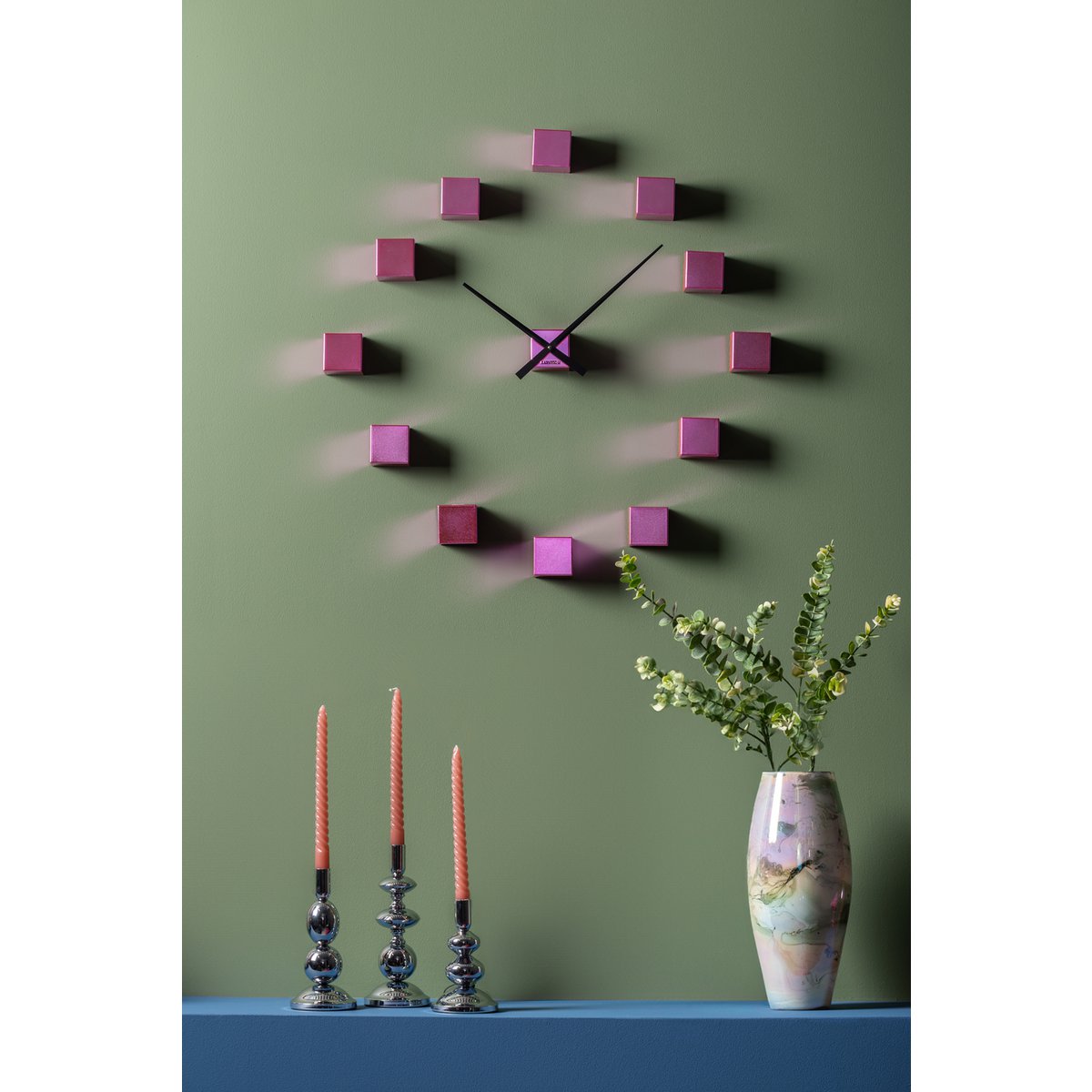 Wandklok 40 cm metallic roze plastic