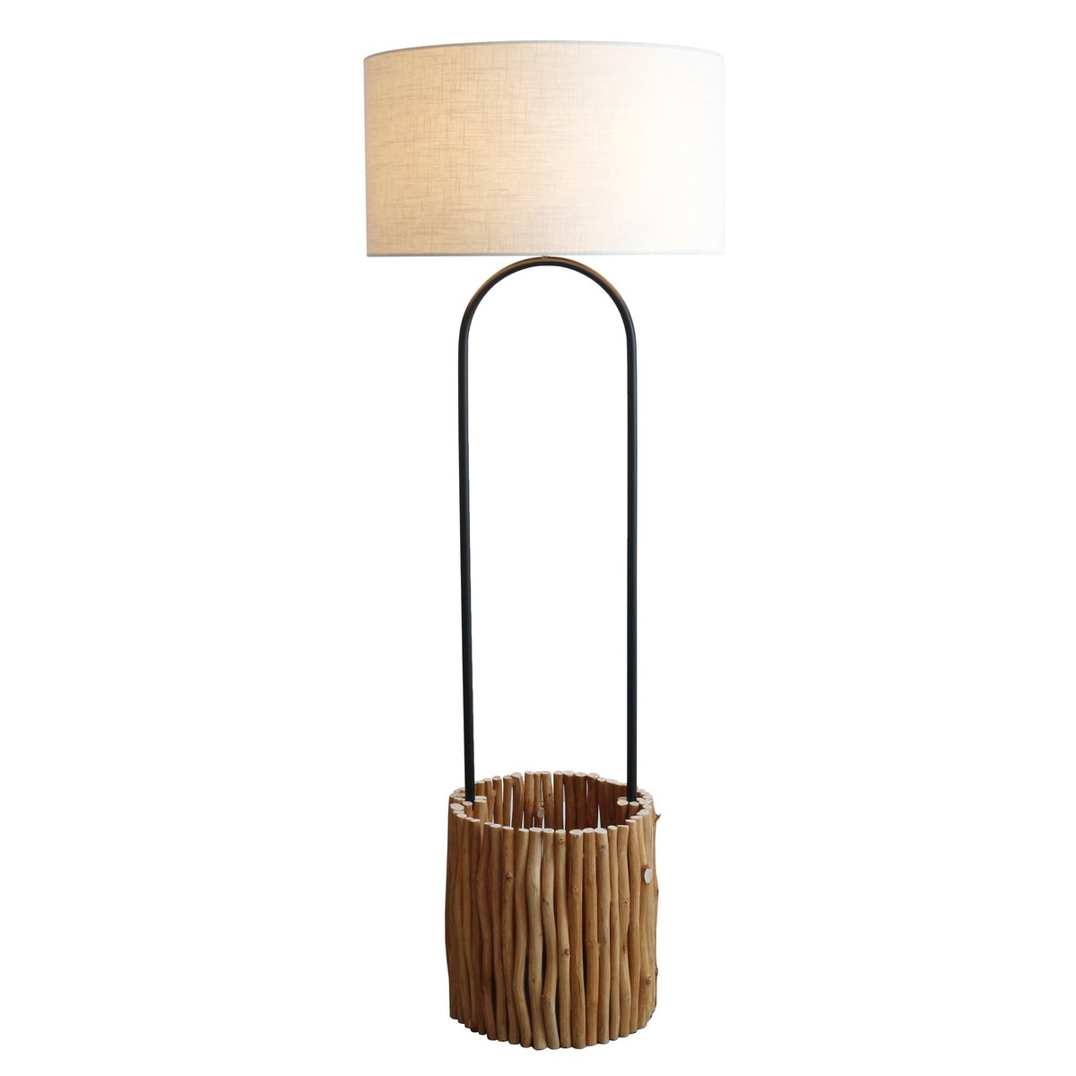 Vloerlamp drijfhout naturel/wit 155 cm met plantenmand
