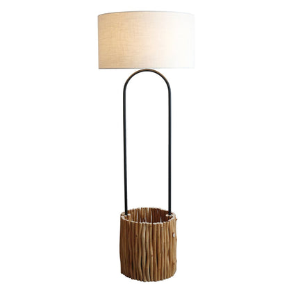 Vloerlamp drijfhout naturel/wit 155 cm met plantenmand