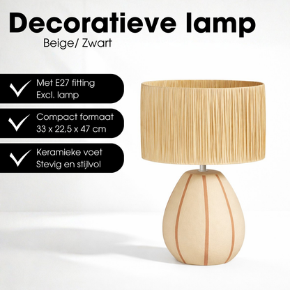 Tafellamp keramiek metaal papier beige 33x22.5x47 cm