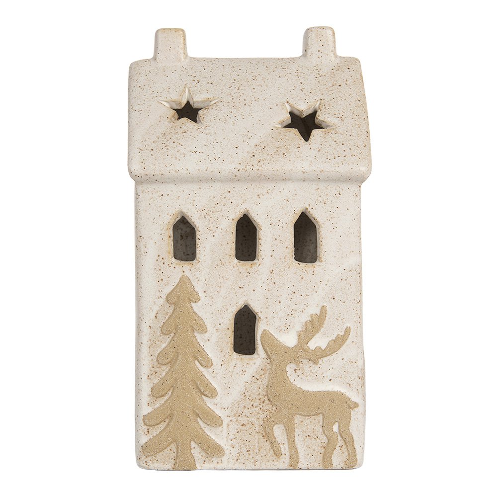 Decoratie Huis met LED 10x9x18 cm Beige Keramiek
