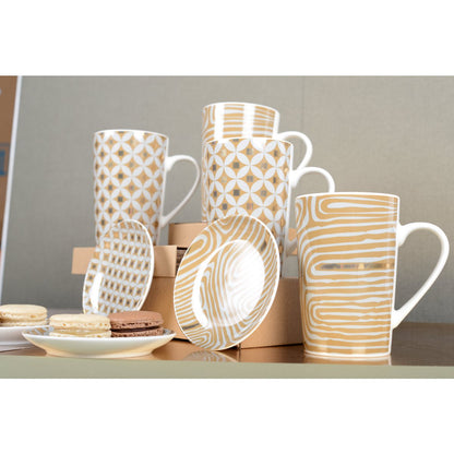 Bekers rond 12 cm goud porselein set van 4