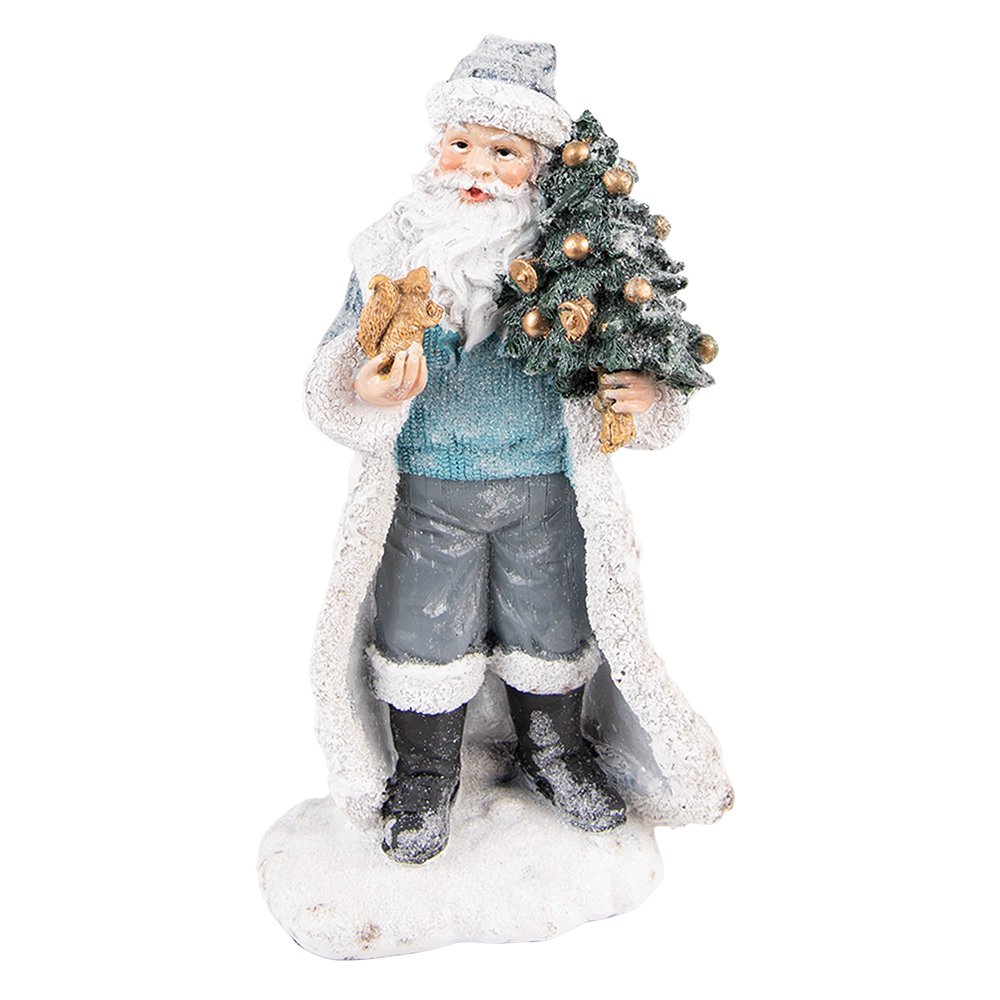 Santa Claus Figurine 21 cm Grey Blue Plastic Christmas Decoration