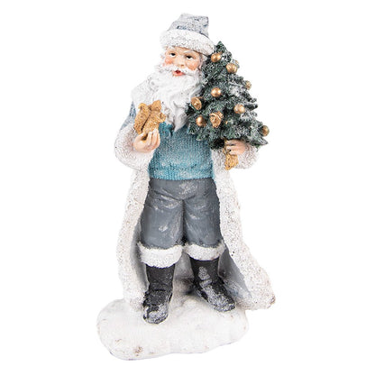 Santa Claus Figurine 21 cm Grey Blue Plastic Christmas Decoration